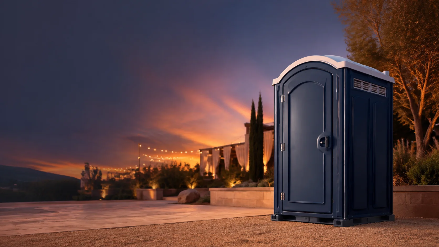 Portable restroom shown for rental planning in Las Vegas, NV